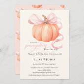 スウィートリトルカボチャのピンクの弓が途中にある 招待状 (正面/裏面)