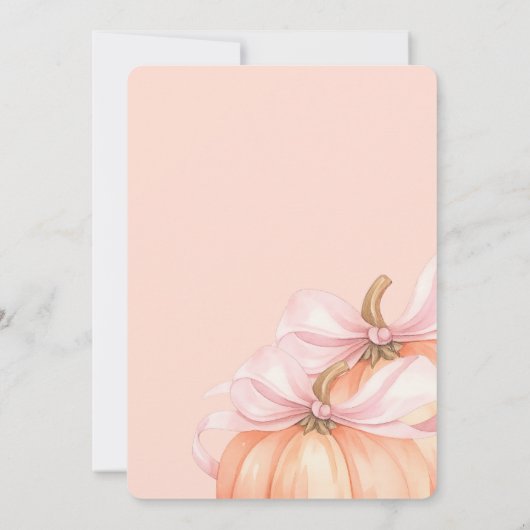 スウィートリトルカボチャのピンクの弓が途中にある 招待状 (裏面)