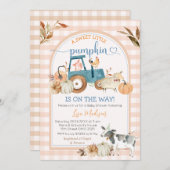 スウィートリトルカボチャ秋ギンガムアーチベビーシャワー 招待状 (正面/裏面)