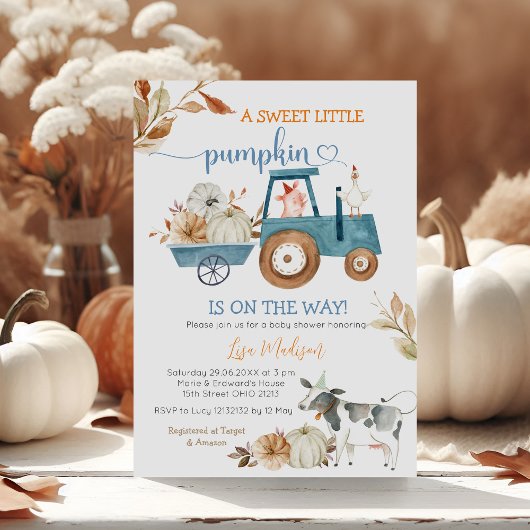 スウィートリトルカボチャ秋ファームアニマルベビーシャワー 招待状