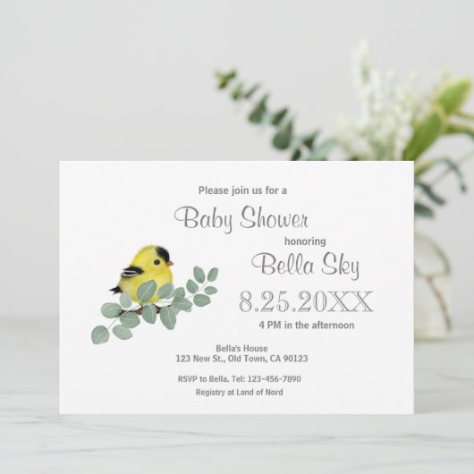 スウィートリトルゴールドフィンチベビーシャワー招待状 招待状 (スタンド正面)