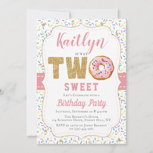スウィートリトルドーナツガールズセカンドバースデー招待状 招待状 (正面)