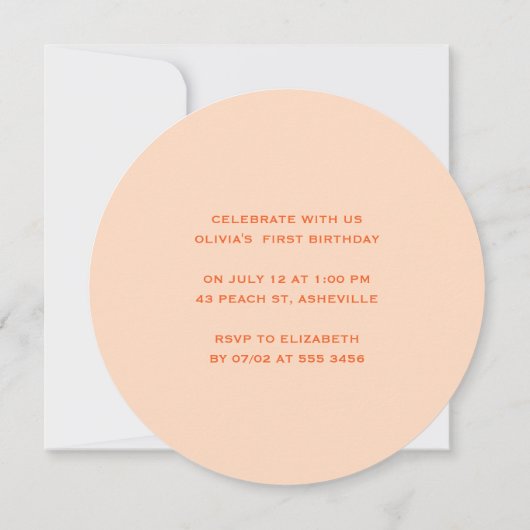 スウィートリトルピーチガールファースト誕生日 招待状 (裏面)