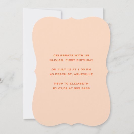 スウィートリトルピーチガールファースト誕生日 招待状 (裏面)