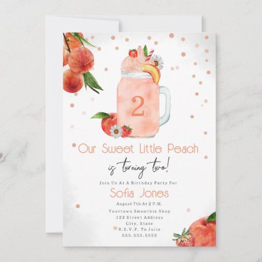スウィートリトルピーチスムージー女子バースデーパーティー 招待状 (正面)