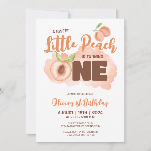 スウィートリトルピーチベビー1st誕生日 招待状 (正面)