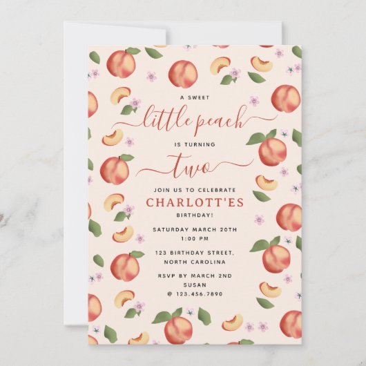 スウィートリトルピーチ子供の誕生日パーティー 招待状 (正面)