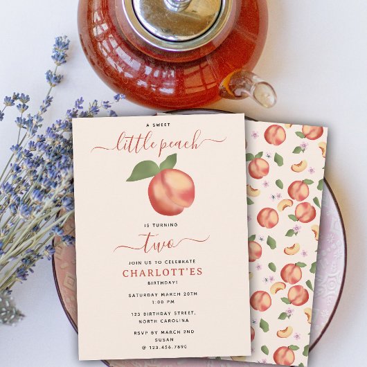 スウィートリトルピーチ子供の誕生日パーティー 招待状