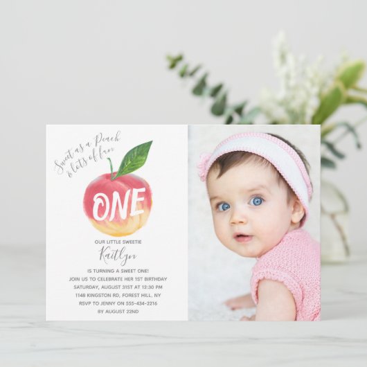 スウィートリトルピーチ1stバースデーフォト 招待状 (スタンド正面)