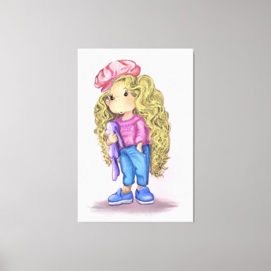 スウィートリトルブロンドガールバニートイラブ – スケッチ キャンバスプリント (正面)