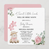 スウィートリトルラム ピンク水彩花 招待状 (正面/裏面)
