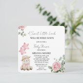 スウィートリトルラム ピンク水彩花 招待状 (スタンド正面)