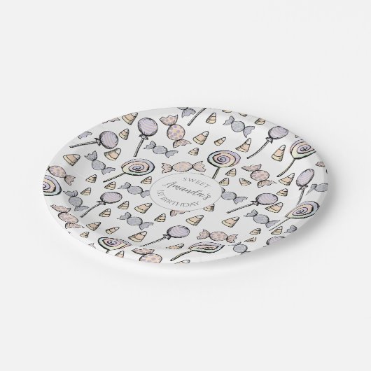 スウィートリトルワンキャンディテーマファースト誕生日 ペーパープレート (アングル)