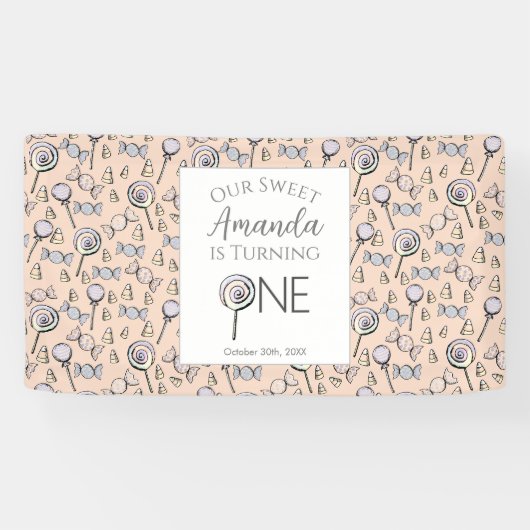 スウィートリトルワンキャンディテーマファースト誕生日 横断幕 (横)