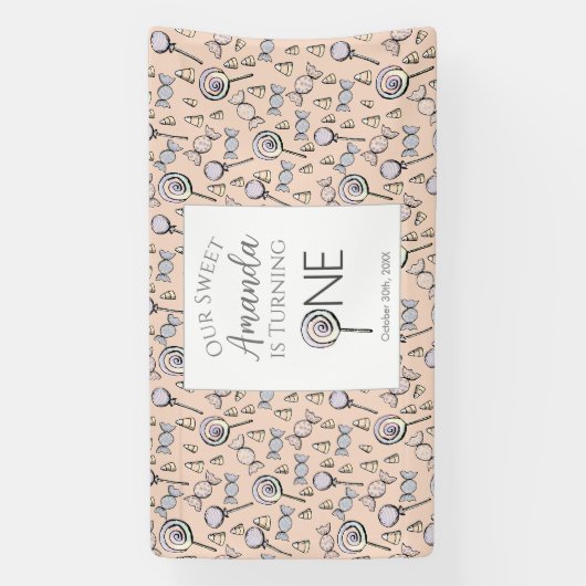 スウィートリトルワンキャンディテーマファースト誕生日 横断幕 (縦)