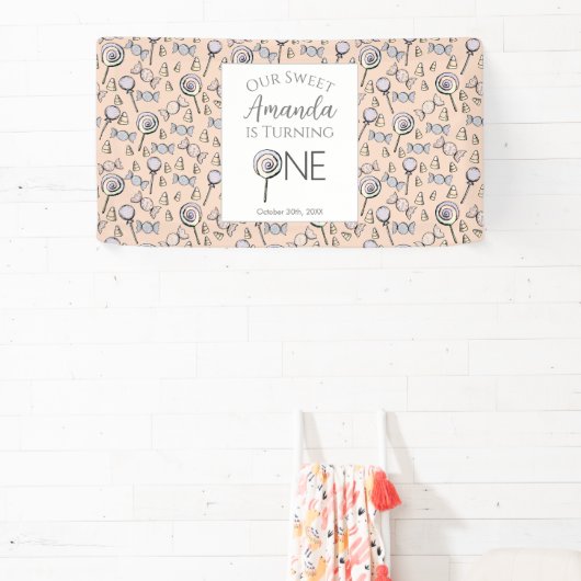 スウィートリトルワンキャンディテーマファースト誕生日 横断幕 (インサイチュ)