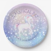 スウィートレインボーユニコーンきらびやかな誕生日パーティーの名前 ペーパープレート (正面)