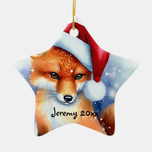 スウィートレッドキツネイン雪 セラミックオーナメント (正面)