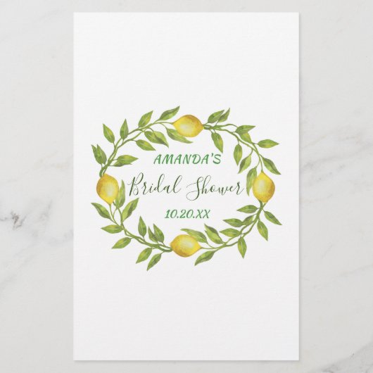 スウィートレモン&グリーンリーシックブライダルシャワーゲーム (裏面)