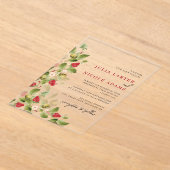 スウィートワイルドフラワーストロベリーウェディングシャワー アクリル招待状 (レイダウン)