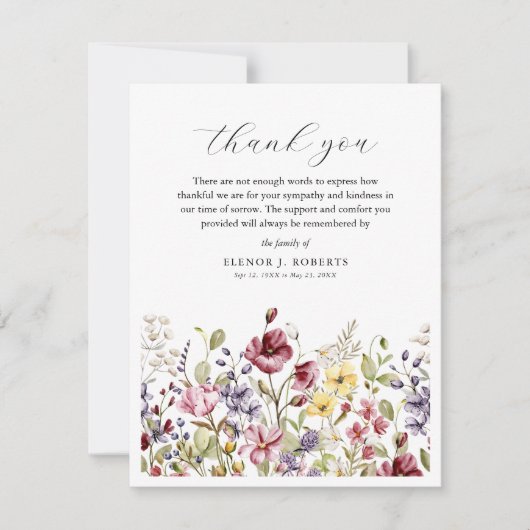 スウィートワイルドフラワー悔やみや弔慰葬儀記念 サンキューカード (正面)