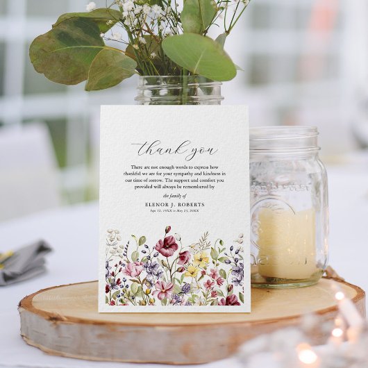 スウィートワイルドフラワー悔やみや弔慰葬儀記念 サンキューカード