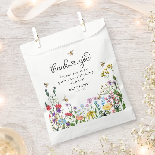 スウィートワイルドフラワー&（昆虫）マルハナバチ子供の誕生日 フェイバーバッグ (クリップ留めされた状態)