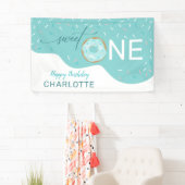 スウィートワンかわいいティール（緑がかった色）ガールの第1バースデーバナー 横断幕 (インサイチュ)