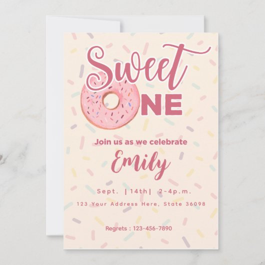 スウィートワンのファーストバースデー招待状 招待状 (正面)