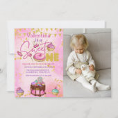 スウィートワンの誕生日ピンクのフェイクグリッター写真 招待状 (正面)