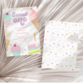 スウィートワンアイスクリームとケーキ1歳の誕生日 招待状