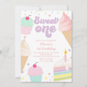 スウィートワンアイスクリームとケーキ1歳の誕生日 招待状 (正面)
