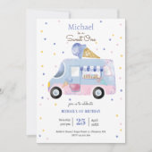 スウィートワンアイスクリームトラックの最初の誕生日 招待状 (正面)