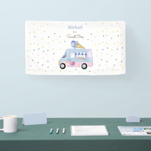 スウィートワンアイスクリームトラックの最初の誕生日 横断幕 (トレードショー)