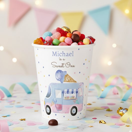 スウィートワンアイスクリームトラックの最初の誕生日 紙コップ