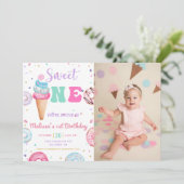 スウィートワンアイスクリームドーナツ1stバースデーフォト 招待状 (スタンド正面)