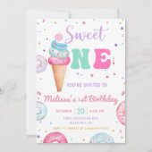 スウィートワンアイスクリームドーナツ1st誕生日 招待状 (正面)