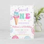 スウィートワンアイスクリームドーナツ1st誕生日 招待状 (スタンド正面)