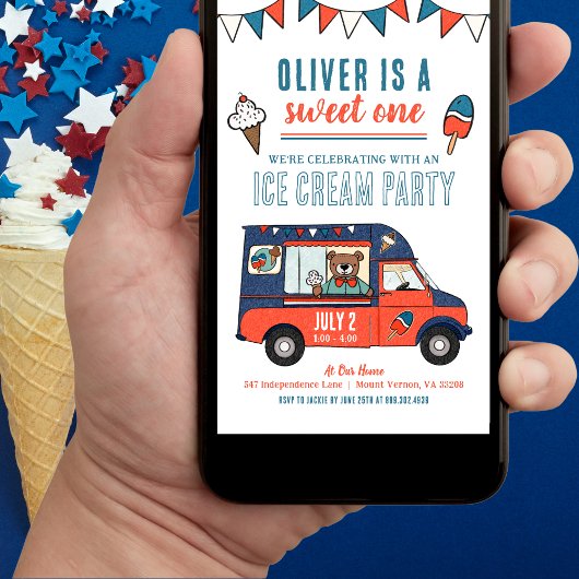スウィートワンアイスクリームパーティー1st誕生日 招待状