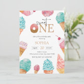 スウィートワンアイスクリームファースト誕生日パーティーガール 招待状 (スタンド正面)