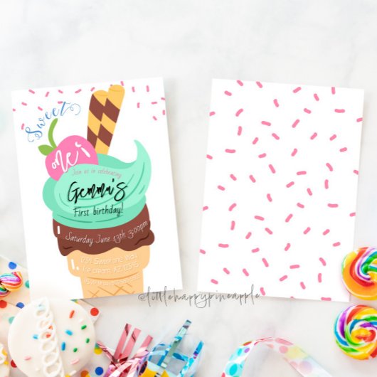 スウィートワンアイスクリームファースト誕生日招待状 招待状