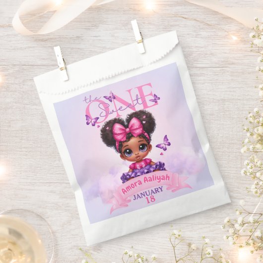スウィートワンアフロープフベビーガールパープル1st誕生日 フェイバーバッグ (クリップ留めされた状態)