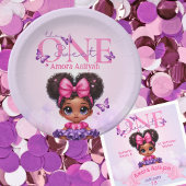 スウィートワンアフロープフベビーガールパープル1st誕生日 ペーパープレート