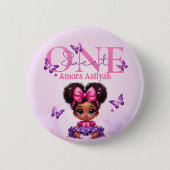 スウィートワンアフロープフベビーガールパープル1st誕生日 缶バッジ (正面)
