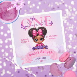 スウィートワンアフロープフベビーガール1st誕生日 スタンダードカクテルナプキン