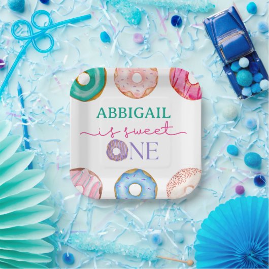 スウィートワンウォーターカラードーナツ1歳の誕生日 ペーパープレート (パーティー)