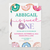 スウィートワンウォーターカラードーナツ1歳の誕生日 招待状 (正面/裏面)