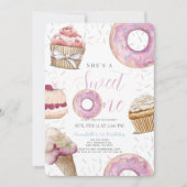 スウィートワンカップケーキ&ドーナツ女の子1st誕生日 招待状 (正面)