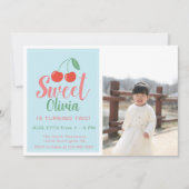 スウィートワンガール誕生日さくらんぼサマーフォト 招待状 (正面)