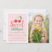 スウィートワンガール誕生日さくらんぼサマーフォト 招待状 (正面)